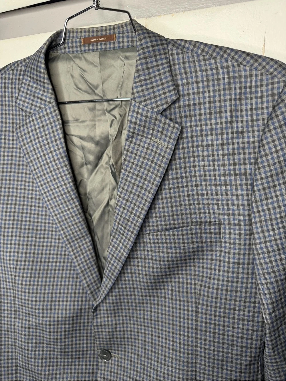 Peter Millar Wool Blazer 44T Long Gray Blue Plaid Suit Jacket Canada Sport Coat